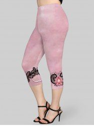 Legging Capri Moulant 3D Imprimé de Grande Taille - Rose clair 5x | US 30-32