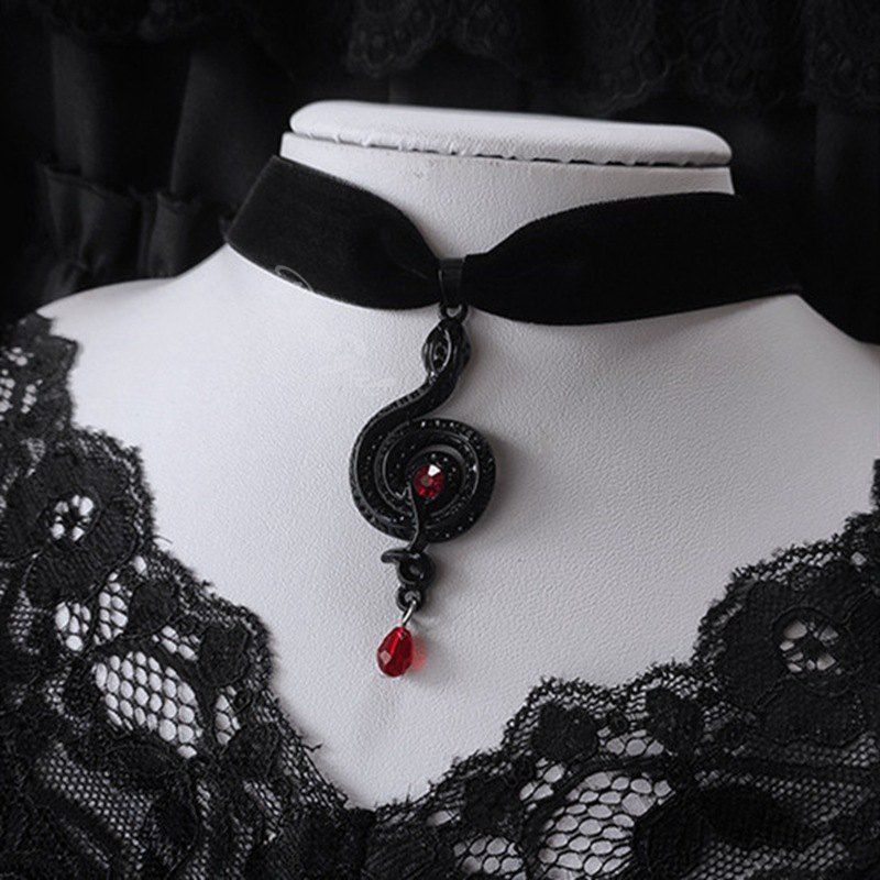 Trendy Gothic Snake Velvet Pendant Choker Necklace  