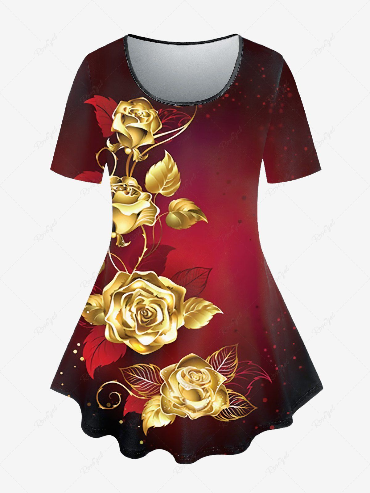 Shop Plus Size Casual Rose Print Tee  