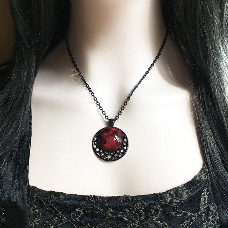 Online Gothic Moon Glass Embossed Pendent Necklace  