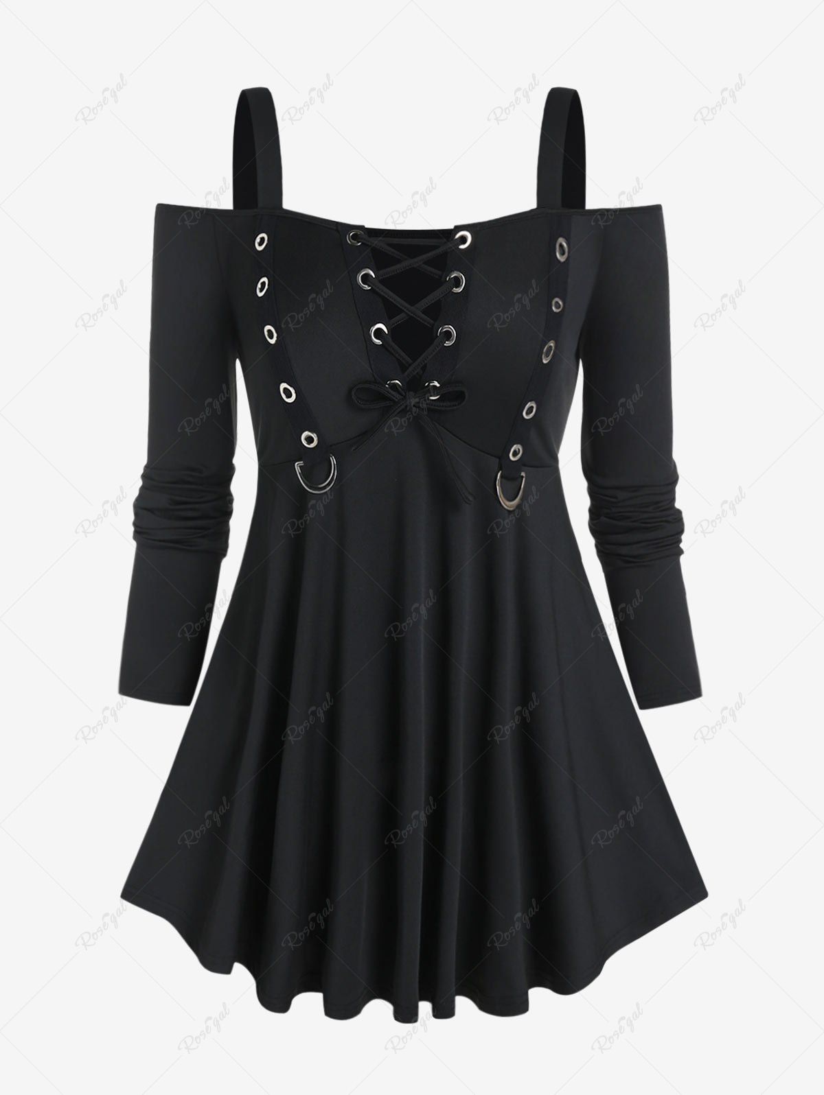 Shop Gothic Cold Shoulder Grommets Lace Up Tee  