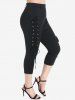 Lace Insert Handkerchief T Shirt and Lace Up Chains Gothic Capri Pants Plus Size Summer Outfit -  