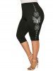 Two Tone Swing Tank Top and Butterfly Print Capri Leggings Plus Size Summer Outfit -  
