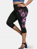Skull Fire Print Gothic Tank Top and Capri Leggings Plus Size Summer Outfit -  