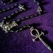 Gothic Cross Round Beaded Bat Pendant Necklace -  