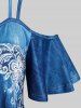 Plus Size 3D Denim Print Cold Shoulder Tee -  