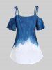 T-shirt à Imprimé 3D Denim à Epaule Dénudée de Grande Taille - Bleu profond 5x | US 30-32