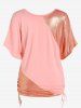 Plus Size Cinched Ruched Metal Patchwork Batwing Sleeves T Shirt -  