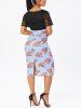 Vintage Straight Lace Insert Floral Print Midi Dress -  