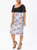 Vintage Straight Lace Insert Floral Print Midi Dress -  
