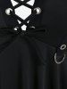T-shirt Gothique à Epaule Dénudée de Grande Taille à Lacets avec Œillets - Noir L | États-Unis 12