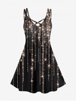 Plus Size Glitter Starlight Print Crisscross Dress - BLACK - 1X | US 14-16