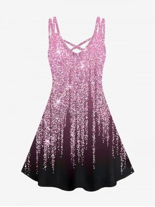 Plus Size Glitter Starlight Print Crisscross Trapeze Dress