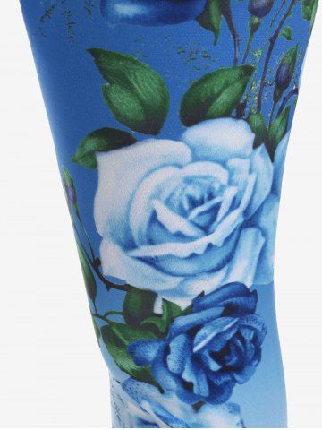 Plus Size Rose Print Ombre Color Skinny Leggings
