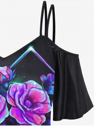 Plus Size Floral Print Cold Shoulder Tee