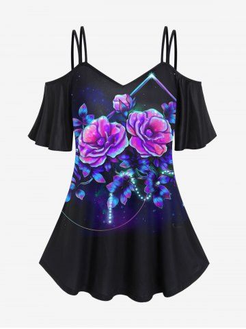 Plus Size Floral Print Cold Shoulder Tee
