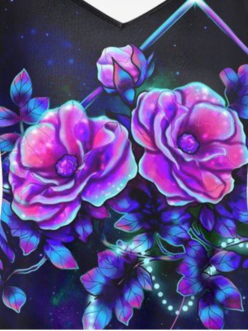 Plus Size Floral Print Cold Shoulder Tee