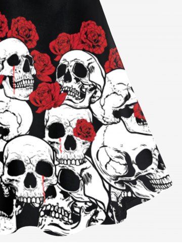 Plus Size Gothic Rose Skulls Printed Crisscross A Line Sleeveless Dress