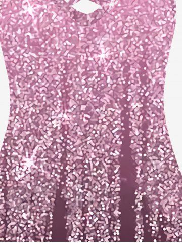 Plus Size 3D Glitter Starlight Print Crisscross Trapeze Party Dress