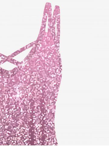 Plus Size 3D Glitter Starlight Print Crisscross Trapeze Party Dress