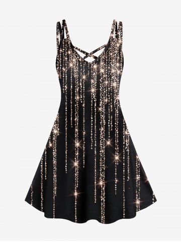 Plus Size Glitter Starlight Print Crisscross Dress - BLACK - M | US 10
