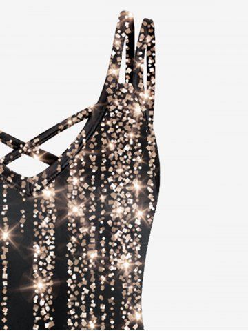 Plus Size Glitter Starlight Print Crisscross Dress