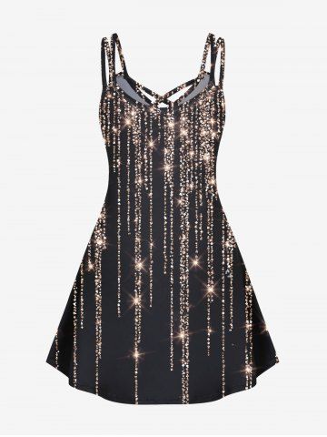 Plus Size Glitter Starlight Print Crisscross Dress
