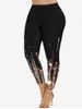 Plus Size High Waist Glitter Starlight Print Skinny Leggings -  
