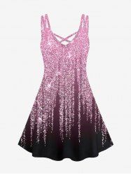 Plus Size 3D Glitter Starlight Print Crisscross Trapeze Dress -  