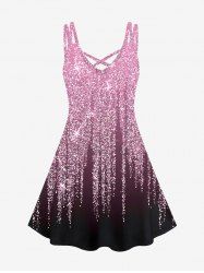 Plus Size 3D Glitter Starlight Print Crisscross Trapeze Party Dress -  