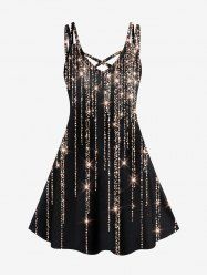 Plus Size Glitter Starlight Print Crisscross Dress -  