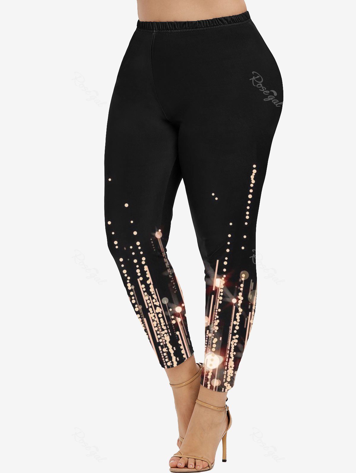 Cheap Plus Size High Waist Glitter Starlight Print Skinny Leggings  