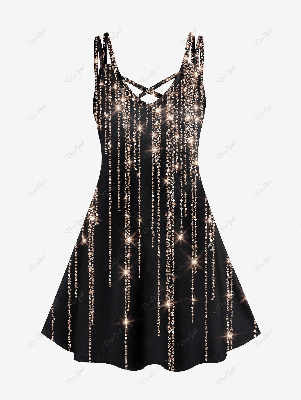 Discount Plus Size Glitter Starlight Print Crisscross Dress  