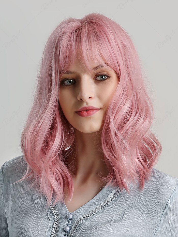 Fashion See-through Bang Fluffy Wavy Shoulder-length Synthetic Wig  