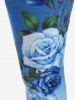 Plus Size Rose Print Ombre Color Skinny Leggings -  