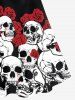 Robe Ligne A Gothique Croisée à Imprimé Rose Crâne de Grande Taille sans Manches - Noir 1x | US 14-16