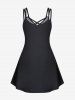 Robe Ligne A Gothique Croisée à Imprimé Rose Crâne de Grande Taille sans Manches - Noir 5x | US 30-32