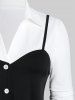 Plus Size Faxu Twinset Long Sleeves Monochrome Shirt -  