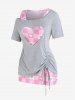 Plus Size Valentines Cinched Skew Neck Tee and Heart Print Plaid Tank Top Twinset -  