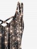 Plus Size Glitter Starlight Print Crisscross Dress -  