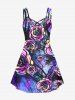 Plus Size Crisscross Colorful Rose Print Trapeze Dress -  