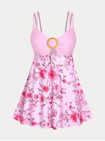 Plus Size Padded Floral Print Modest Swim Top