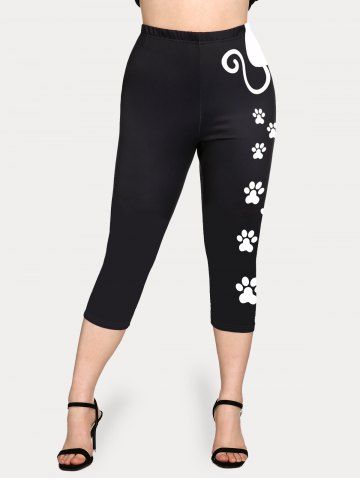 Plus Size Cat-pad Printed Capri Leggings