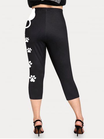Plus Size Cat-pad Printed Capri Leggings