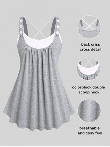 Plus Size Buckle Strap Crisscross Colorblock Twofer Tank Top