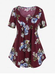 Plus Size Floral Scoop Neck Tunic Tee -  