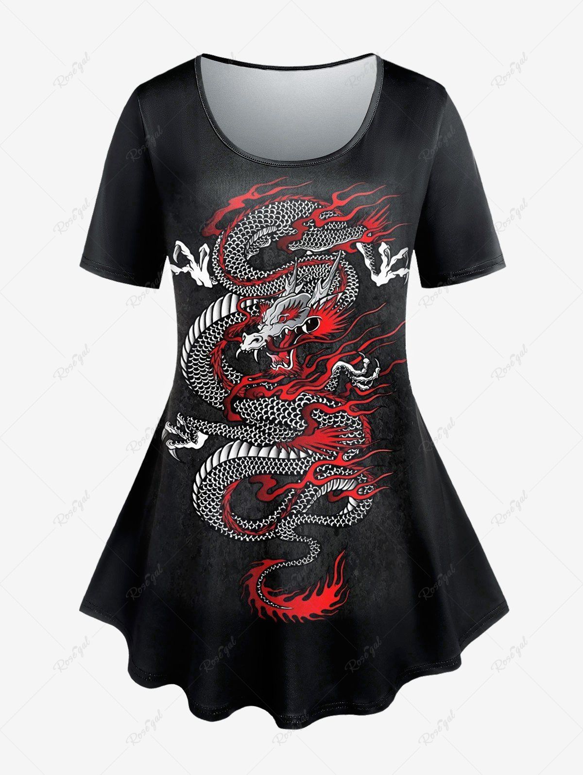 T-shirt Grande Taille à Imprimé Dragon Noir 