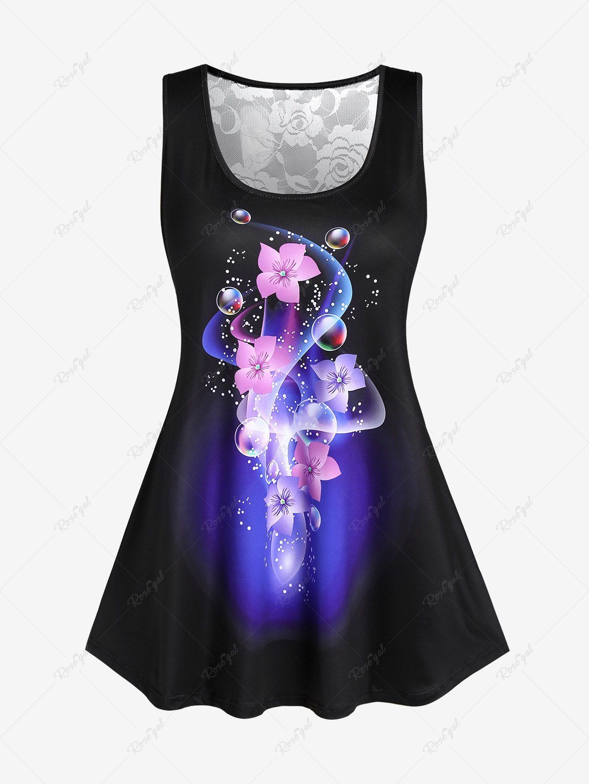 Outfits Plus Size Lace Panel Floral Print Tank Top  