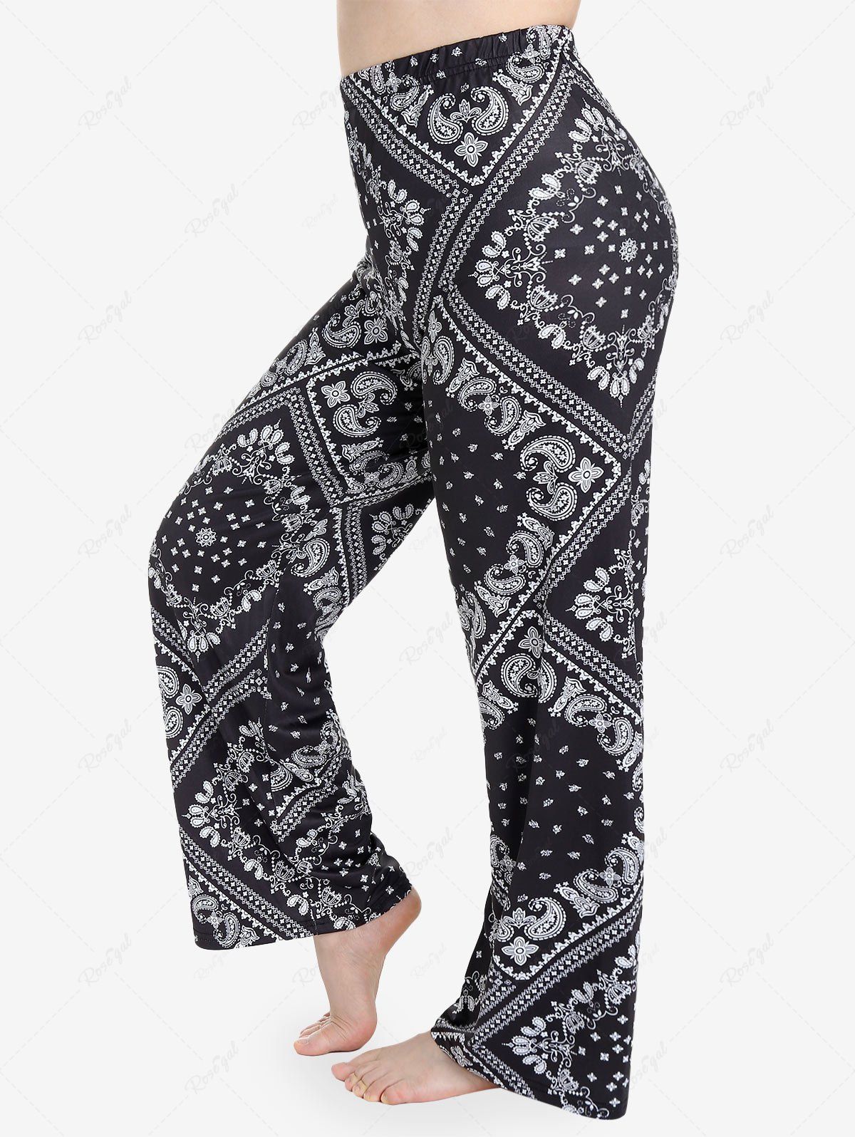 Latest Plus Size Hanky Paisley Printed Pull On Wide Leg Pants  