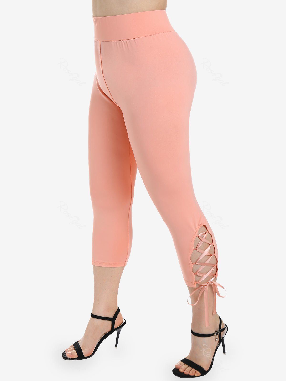 Store Plus Size & Curve Lace Up Solid High Waisted Capri Leggings  